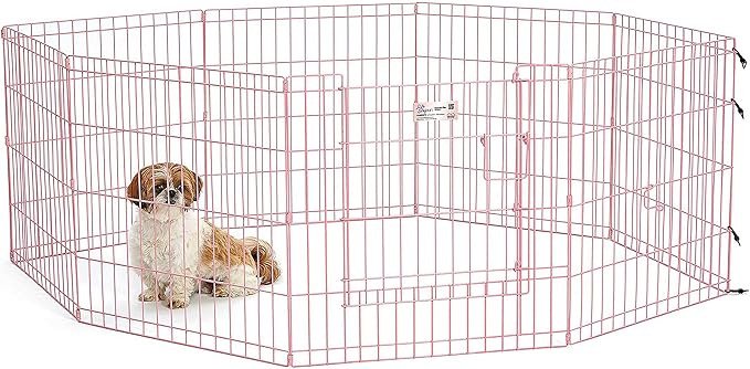 MidWest Homes for Pets 24-Inch Exercise Pen, for Indoor and Outdoor Use, 16 Sq Feet of Play, Single Door Folding Dog Pen, with Large Door Opening & Secure Latch, Easy to Set Up, Foldable Dog Playpen
