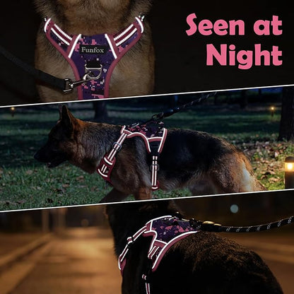 Funfox Dog Harness No Pull, Adjustable Pet Vest Harness, Super Soft Material with Vertical Handle Easy Control, Reflective Night Walking, 2 Leash Clips for Small Sized Dogs, Mosaic Pink, S