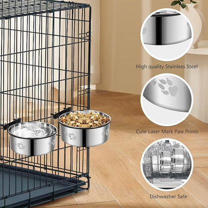 2 Pack Dog Crate Bowl, Metal Dog Water Food Bowl No Spill,Hanging Dogs Bowls for Kennel,Dogs Crate Water Feeder,Stainless Steel Kennel Bowls Mountable for Cats Bunny Ferret Bird