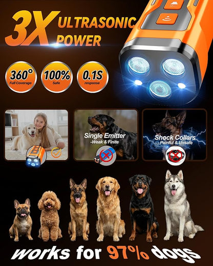 Dog Bark Deterrent Devices, 6 Modes 3X Ultrasonic Anti Barking Device for Dogs, 33 FT Range Barks No More Indoors Neighbor Outdoors with Flashlight,Dog Training Device
