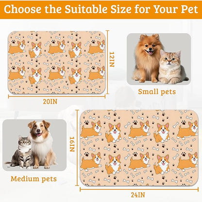 Corgi Feeding Mat,Cute Dogs Absorbent Quick-Dry Cat Dog Food and Water Bowl Mats,Non-Slip Rubber Backing Mat,Cat Dog Accessories Supplies 16" x 24"