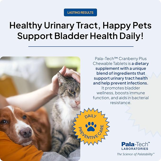 Cat & Dog UTI Treatment - Cranberry Supplement for Dogs&Cats 60 Chewable Tablets for Urinary Tract Infection & Bladder Stone Prevention, Canine Incontinence Support Made in USA