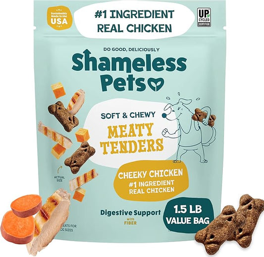 Shameless Pets Soft & Chewy Dog Treats, Cheeky Chicken Meaty Tenders, 1.5lb – Real Chicken is 1st Ingredient – Grain Free, No Corn or Soy – Digestive Support – for Small, Medium & Large Dogs