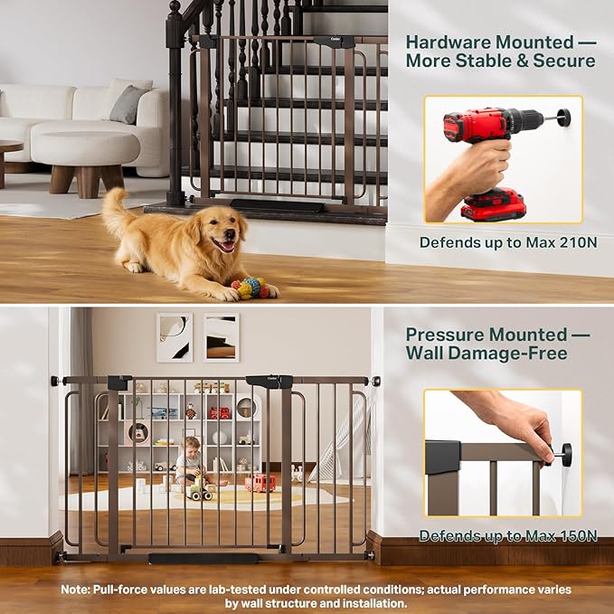 Cumbor Extra Wide Baby & Pet Gate Set, 29.7-51.5" & 36.6-64" Gates with Dual-Lock, Auto-Close, One-Hand Operation for Stairs, Hallways & Doorways