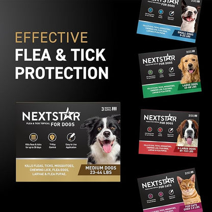 NEXTSTAR Flea and Tick Prevention for Dogs, Repellent, and Control, Fast Acting Waterproof Topical Drops for Medium Dogs, 6 Monthly Doses