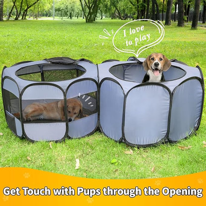 EighteenTek® XLarge 2-in-1 Pop up Dog Playpen, Assembly-Free, with Leakproof Pet Pee Pads,Portable Foldable Cat Tent Enclosure Indoor Outdoors Puppy Kittens Small Animals Crates (M, 72" Lx36 Wx24 H)