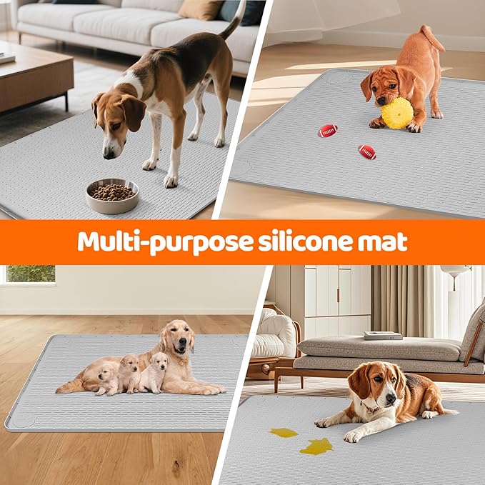 Pee Pads for Dogs, 34" x 22" Extra Large Reusable Silicone Mat, Washable Puppy Training Pads for Potty Training, Non-Slip, Leak-Proof, Indoor Floor Protection (Light Grey)