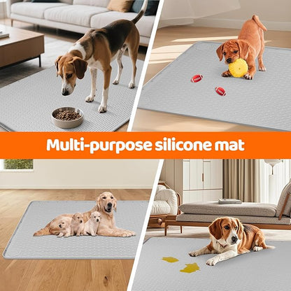 Pee Pads for Dogs, 50" x 35" Extra Large Reusable Silicone Mat, Washable Puppy Training Pads for Potty Training, Non-Slip, Leak-Proof, Indoor Floor Protection (Light Grey)