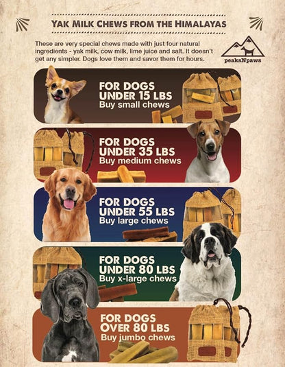 peaksNpaws Premium Yak Cheese Dog Treats - Natural Yak Chews from Himalayan Mountains - Grain Free, Lactose Free - Easily Digestible, 100% Eco-Friendly Packaging (1 Lb. Bag)