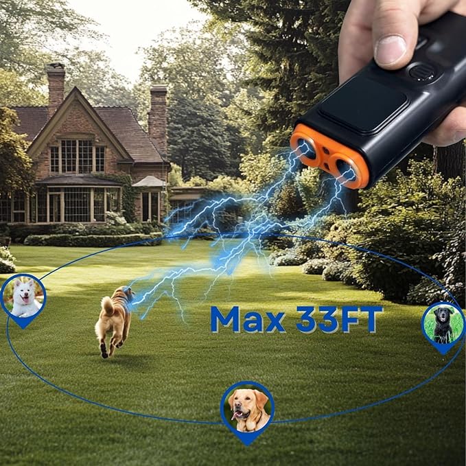 Upgraded Ultrasonic Dog Barking Deterrent, Handheld Anti Barking Device, 3-in-1 Rechargeable Dog Training & Behavior Aid, Safe and Humane Stop Dog Barking with LED Flashlight