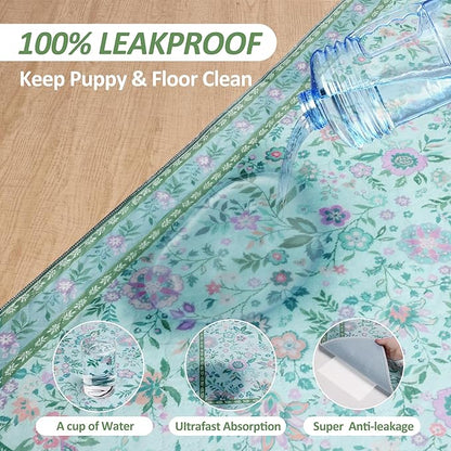 Washable Pee Pads for Dogs, 2 Pack Super Absorbent Reusable Puppy Pads with Colorful Flowers Patterns for Potty Training, Floor, Couch, Bed, and Crate,18"x 24"