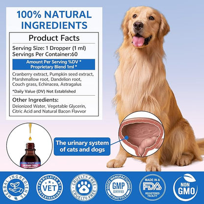 WEALLIN Cat & Dog Natural Urinary Tract Infection Treatment with Cranberry, Kidney, and Bladder Support Supplement, Support for Urinary Comfort & Bladder Flow – Pet Renal Care Support Drops