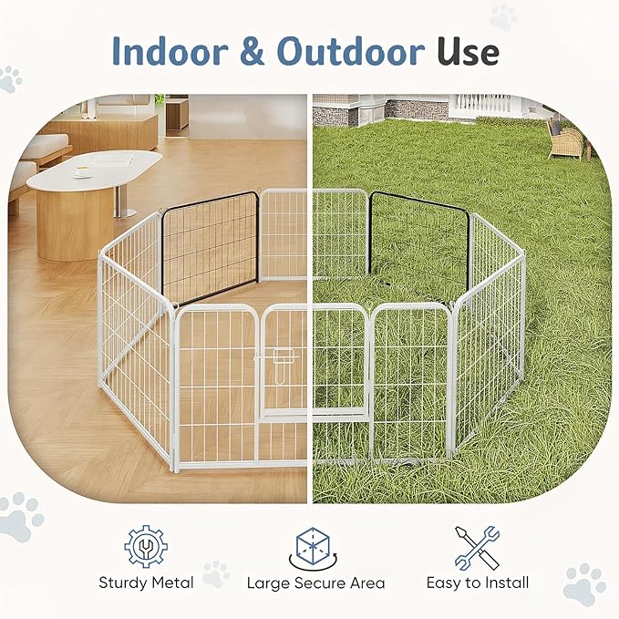 DUMOS Dog Playpen Indoor, Metal 40 Inch 2 Panels Foldable Pet Fence with Door, Outdoor Small Medium Large Dog Puppy Portable Exercise Play Pen for RV Camping, Trips, Play Yard