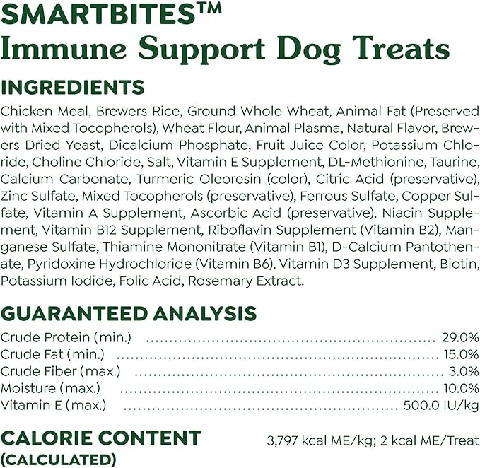 Greenies Smartbites Soft Dog Treats, Dog Immune Support Crunchy & Soft, Chicken Flavor, 8 oz. Pack