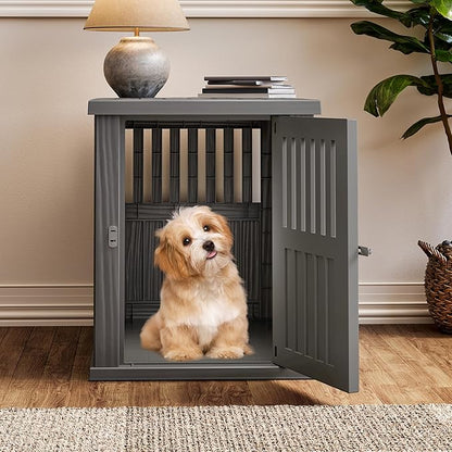 Fancyango 30-Inch Heavy Duty Dog Crate Furniture Lockable Indoor Outdoor Kennel & End Table for Small/Medium Dogs Decorative Plastic Pet Cage in Grey