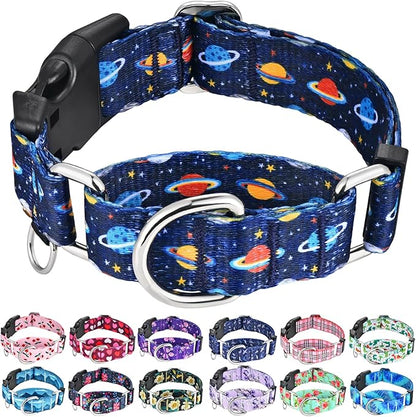 Martingale Dog Collars with Buckle No Slip Training Boy Dog Collar for Medium Dogs (Blue Space, Medium)