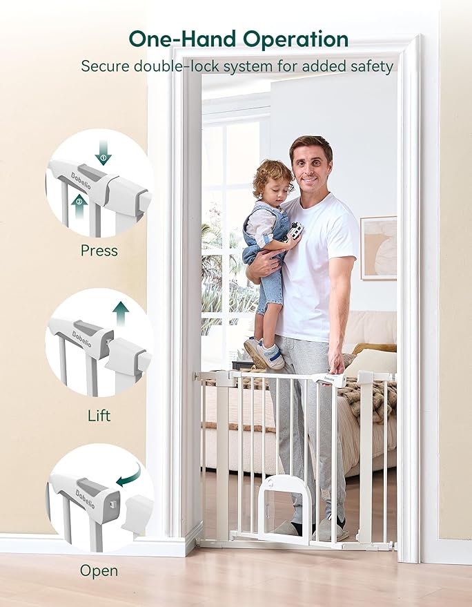 Babelio Baby Gate with Cat Door, CatPrivilege Ⅲ, Extra Wide 29-55" Cat Gate, 30" Tall Pressure Mounted Safety Gate for Large Openings, Stairs & Doorways, Auto Close, White