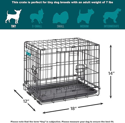 MidWest Homes for Pets 18-Inch iCrate for Tiny Breeds, Up to 10 lbs, Double Door Folding Dog Crate with Divider Panel, Leak-Proof Tray & Secure Latches, Portable, Durable & Easy to Assemble