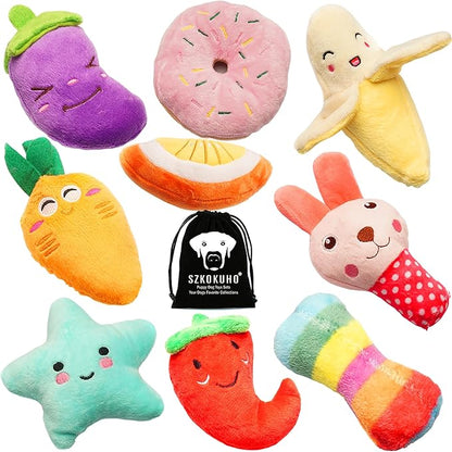 SZKOKUHO 9 Pack Small Dogs Puppy Squeaky Dog Toys,Cute Variety Colors Designs to Bite Anytime, for Small Dogs