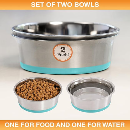 Neater Pet Brands Stainless Steel Dog Bowls with Non-Slip Rubber Bottom – 3 Cup (24 oz), Teal - Set of 2 Heavy Duty Metal Dog Bowls, Dishwasher Safe, Food or Water Bowl, Ideal for Small to Medium Dogs
