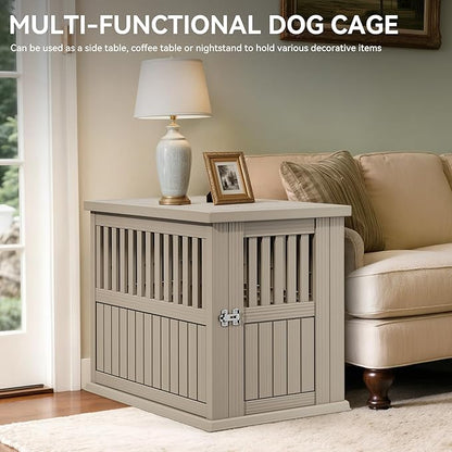 YITAHOME Plastic Dog Crate, Furniture-Style Nightstand & Side Table, Waterproof Indoor Kennel for Small to Medium Dogs, Brown