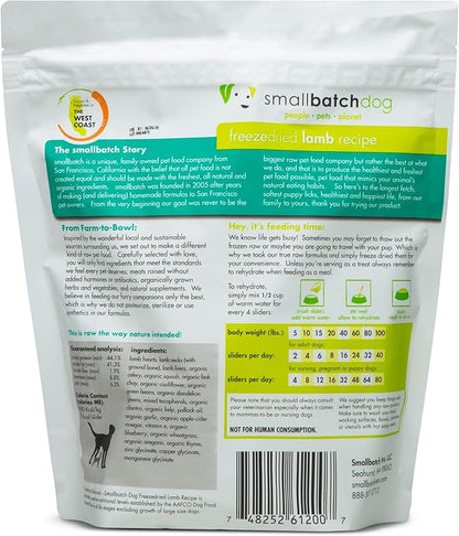 smallbatch Pets Freeze Dried Raw Dog Food, Lamb Recipe, 14 oz, Organic High Protein Dog Food, Grain Free, Made in the USA, Humanely Raised Meat, Single Protein, for Picky Eaters, Hydrate & Serve