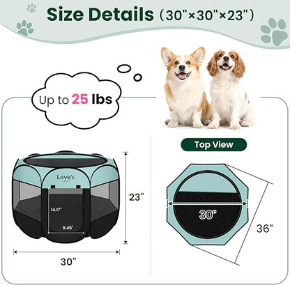 Love's cabin Pet Puppy Dog Playpen, Medium Dog Tent Crates Cage Indoor/Outdoor, Portable Playpen for Cat, Foldable Pop Up Dog Kennel Playpen with Carring Case, Removable Zipper Top, Green