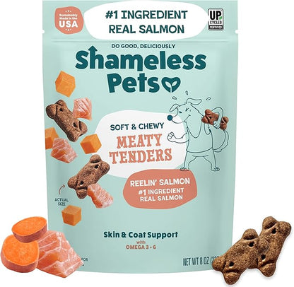 Shameless Pets Soft & Chewy Dog Treats, Reelin' Salmon Meaty Tenders, 8oz – Real Salmon is 1st Ingredient – Grain Free, No Corn or Soy – Digestive Support – for Small, Medium & Large Dogs
