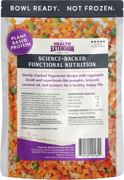 Health Extension Gently Cooked Grain-Free Vegetarian Formula Dog Food, Human-Grade & Shelf-Stable with Superfoods, Supports Digestion, Immunity, Skin & Coat, 9 oz Pouch (Pack of 5)