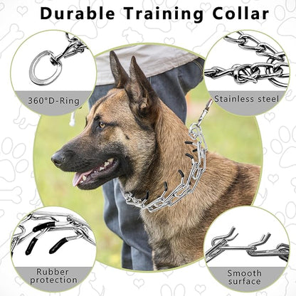 Adjustable Dog Collar, Pinch Collar for Dogs,Dog Training Collar for Small Medium Large Dogs,Metal Prong Collar with Comfort Rubber Tips (Large, 3.5mm, 21.6-Inch)