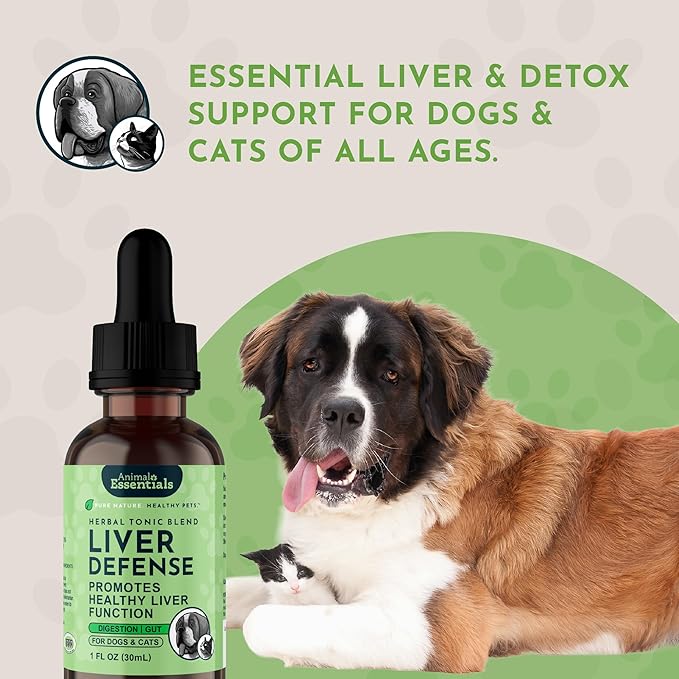 Animal Essentials Liver Defense for Dogs & Cats - Liver & Kidney Support for Pets, Milk Thistle for Dogs & Cats, Dandelion Supplement, Liquid Supplement, Detox Cleanser Blend - 1 Fl Oz