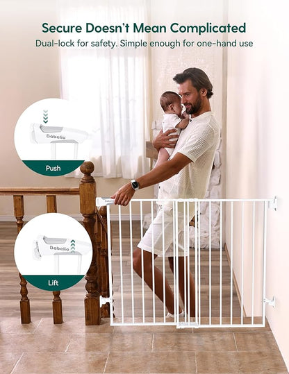 Babelio Baby Gate for Stairs, Kitchen & Doorways, No Bottom Bar| Easy Installation| One-Handed Operation| Auto-Close| Hardware Mount (Drill Needed) Safety Dog Gate (White - 2 Pcs, 26-43" W, 28" H)