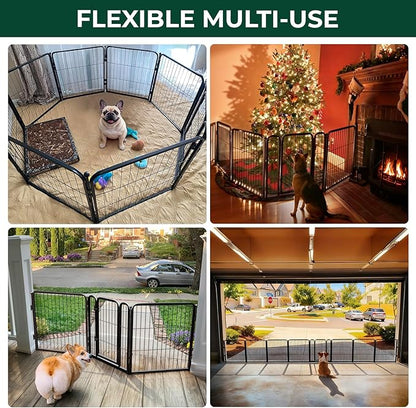 FXW Dog Gate Extra Wide Designed for Indoor Use, Adjustable Width Up to 183-inch Wide (24" H 8 Wire Panels for Puppies and Small Dogs), Black