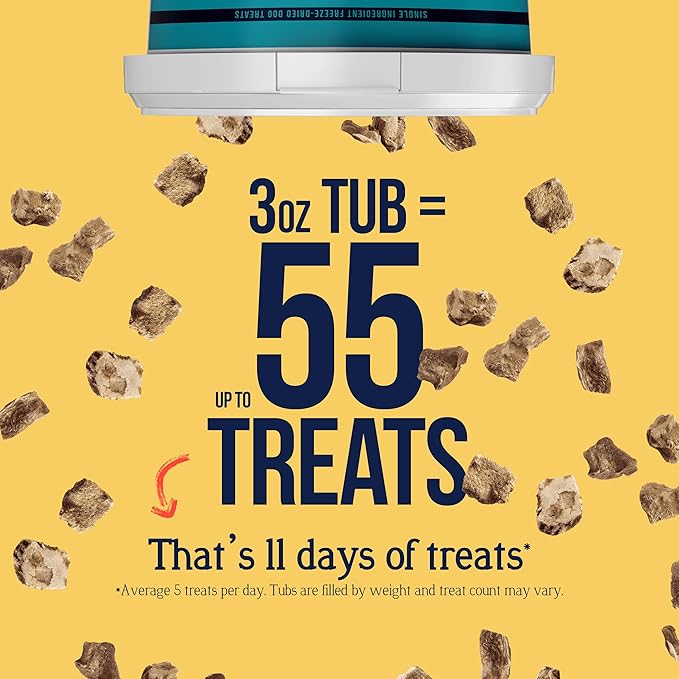 Stewart 100% Chicken Liver Dog Treats, 3 oz Tub, ~55 Pieces, Freeze Dried Raw, Single Ingredient, 60% Protein Training Treats or Meal Topper, Grain Free, Gluten Free