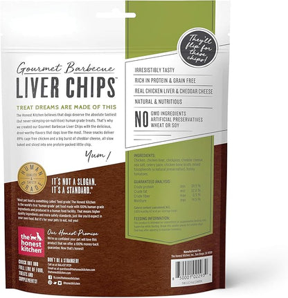 The Honest Kitchen Human Grade Dog Treats Gourmet Barbecue Liver Chips: Chicken Liver & Cheddar Recipe, 4 oz Bag