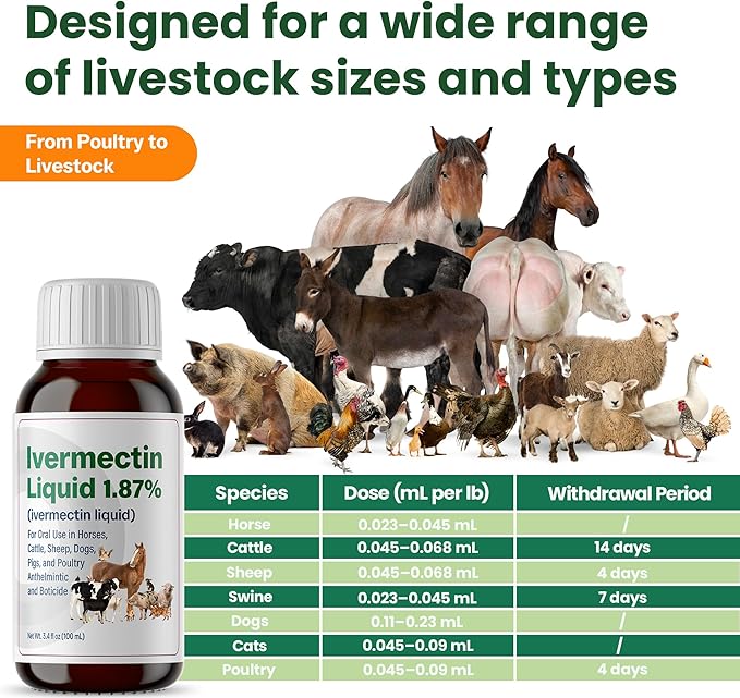 Dewormer for Horse, Poultry & More, Ivermectin for All Wormers, Tapeworms, Roundworms & Hookworms
