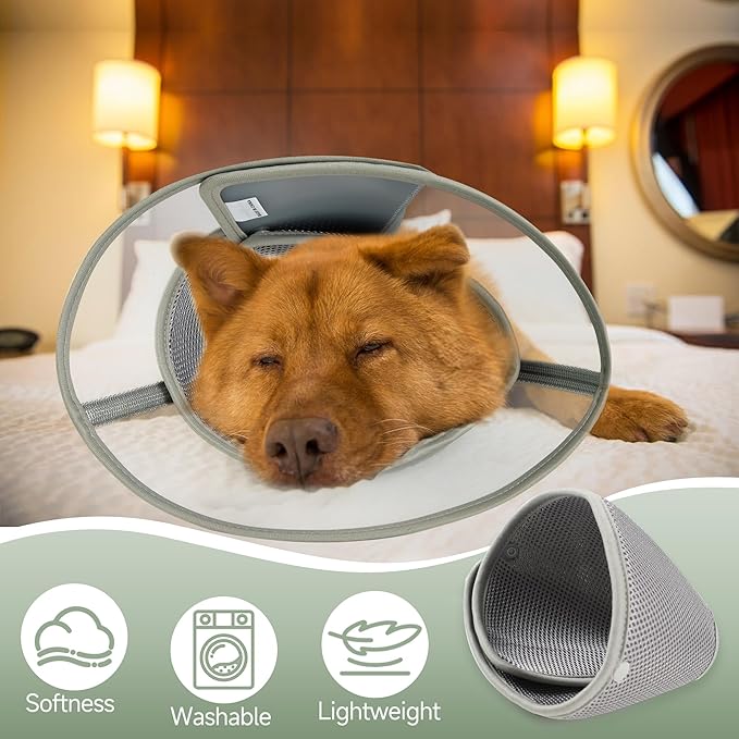 Soft Dog Cone Collar for Large Medium Small Dogs After Surgery, Adjustable Pet Recovery E-Collar, Elizabethan Collar for Dogs and Cats, Grey X-Small