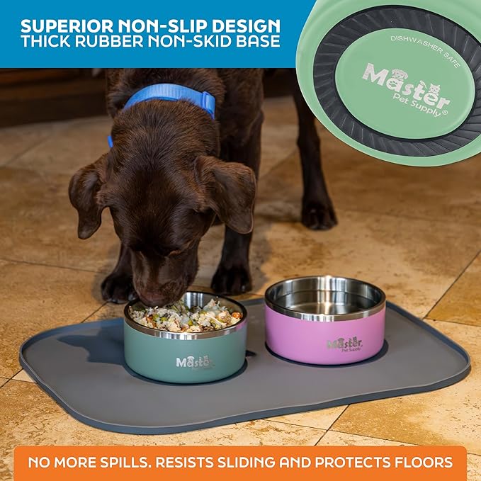 Master Pet Supply Stainless Steel Dog Bowls - 32 oz, Heavy Duty - Pistachio, Double Wall Extra-Thick Insulated, Non-Slip Pet Water Bowl for Dogs, Cats & Pets, Anti Rust Metal, Dish Washer Safe