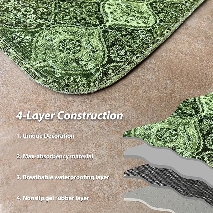 nunubaby 4PACK Washable Pee Pads for Dogs, Stylish, Non-Slip and Leak-Proof Pee Pads. Reusable Potty Pads for Dogs for Crates and Floors.(Green/Multi, 24" x36" )