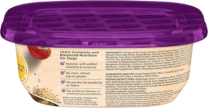 Nutrish Wet Dog Food Tubs, Beef Stroganwoof Recipe, 8 Ounce Tub (Pack of 8) (Rachael Ray)