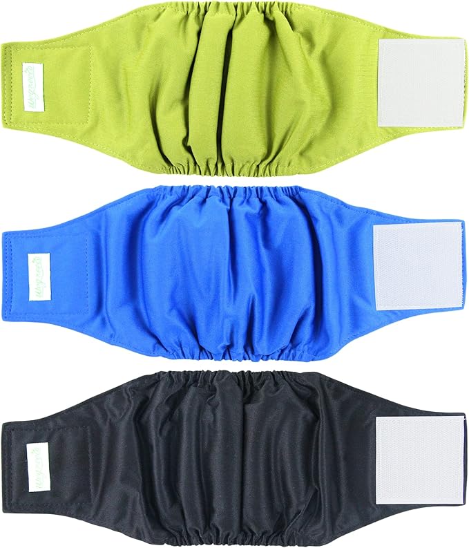 Wegreeco Washable Male Dog Belly Wrap - Pack of 3 - (Black,Blue,Olive,Large)