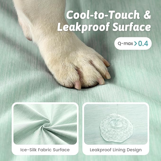 Cooling Dog Bed for Extra Large Dogs, Q-Max >0.4 Summer Cool Orthopedic Foam Pet Sofa Bed with Sides, Bolster Anti-Slip Couch with Washable Removable Cover, XXL 48x35x7.5 inch, Green