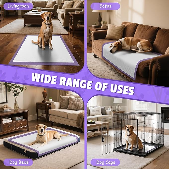 Boscute Lavender Scented Thicken 6 Layers Heavy Absorbent 30"x36" Pet Training Dog Pee Pads, Extra Large Polymer Leak-Proof Quick Dry Puppy Pee Pads, Disposable Pee Pads for Dogs Cats Rabbit 150Counts