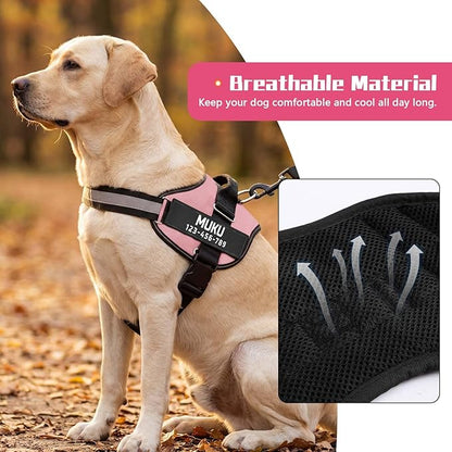 MUMUPET Custom Dog Harness Vest with 2 Personalized Name & Phone Patches, No Pull Reflective Adjustable with Handle, Soft Breathable Padding for Small Dogs (Pink, S)