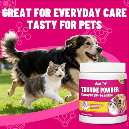 Just Try 7OZ Taurine for Cats & Dogs with CoQ10 - Heart Supplement Powder Support Heart, Vision and Immune System Health