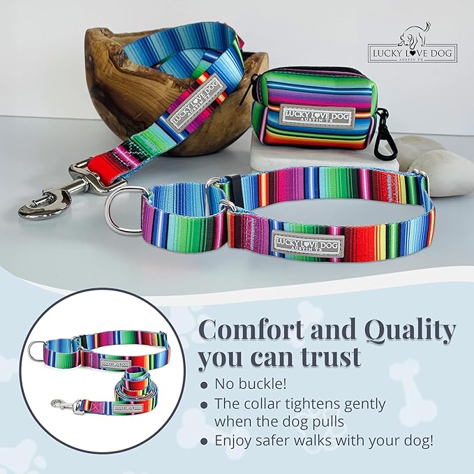 Lucky Love Dog Martingale Dog Collar & Leash - Adjustable, No-Slip, Durable, Comfortable, Soft Webbing, & Stylish Patterned Collar & Leash Set for Male and Female Dogs - Nacho Combo, Small