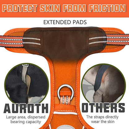 AUROTH Tactical Dog Harness for Large Dogs No Pull Adjustable Pet Harness Reflective K9 Working Training Easy Control Pet Vest Military Service Dog Harnesses Orange XL