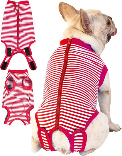 Dog Red Recovery Suit for Large Female Spay,Male Dog Surgery Suit,Narrow Red-White L