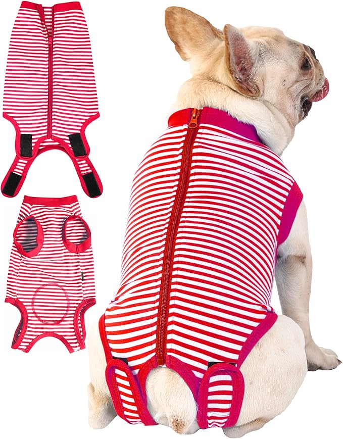Dog Red Recovery Suit for XX-Large Female Spay,Male Dog Surgery Suit, Narrow Red-White XXL