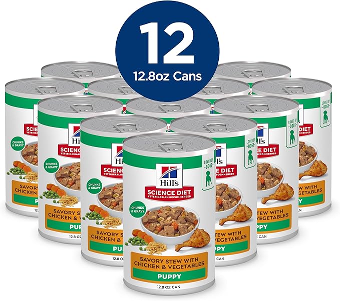Hill's Science Diet Puppy, Puppy Premium Nutrition, Wet Dog Food, Chicken & Vegetables Stew, 12.8 oz Can, Case of 12